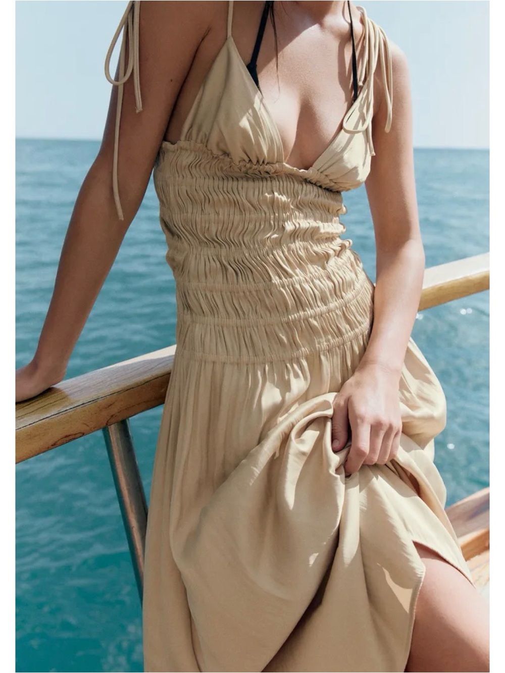Zara Cream Smocked Maxi Dress - Picture 2 of 8